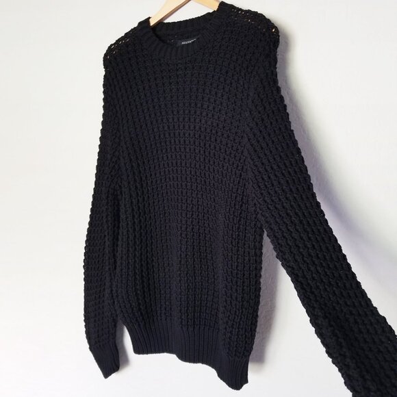 AllSaints Men's M Illund Waffle Stitch Crew Neck Sweater Organic Cotton Black - Picture 8 of 16